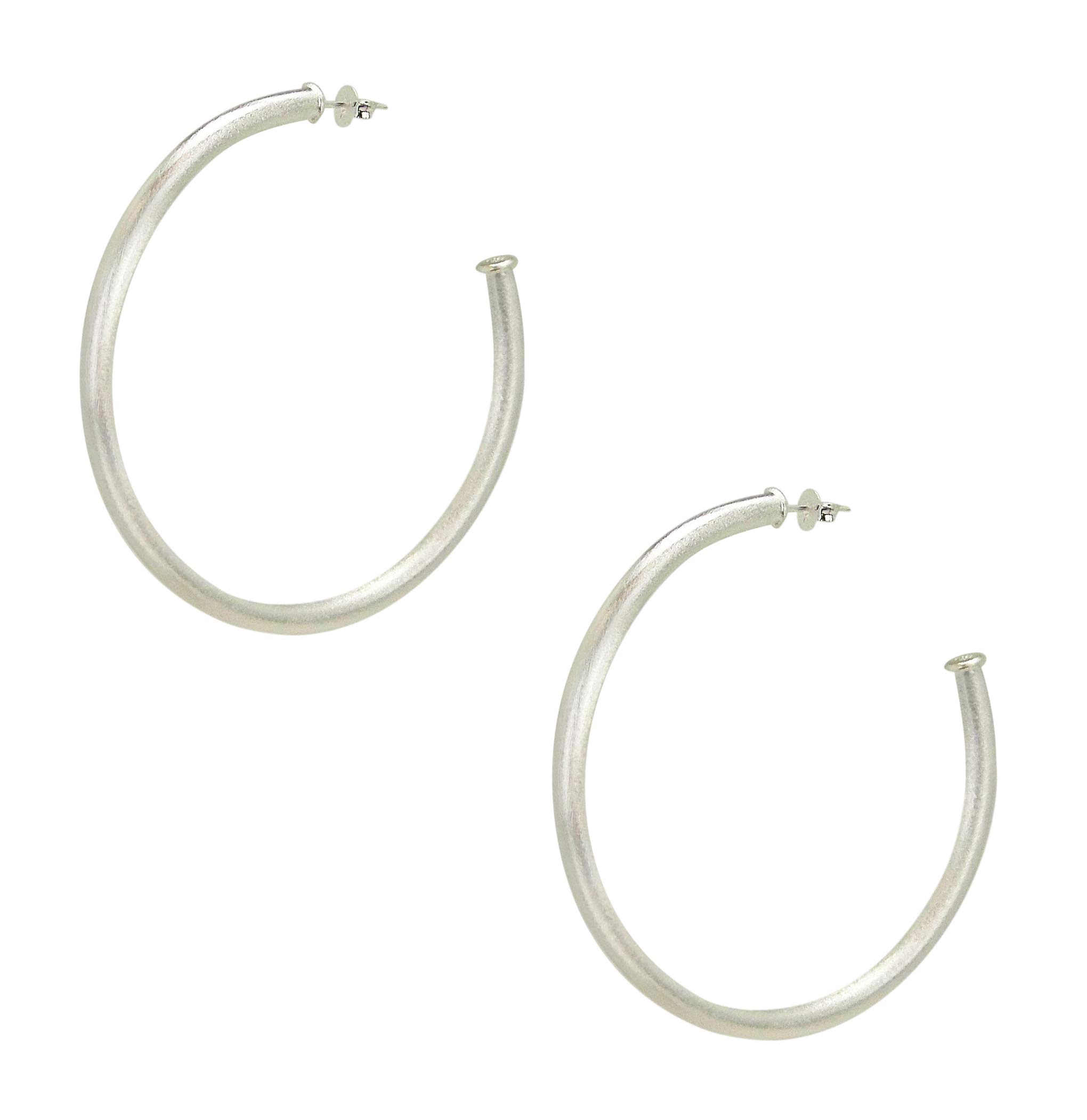 Sheila FajlEverybody's Favorite 2.25 Inch Tubular Hoop Earrings in Brush Silver Plated