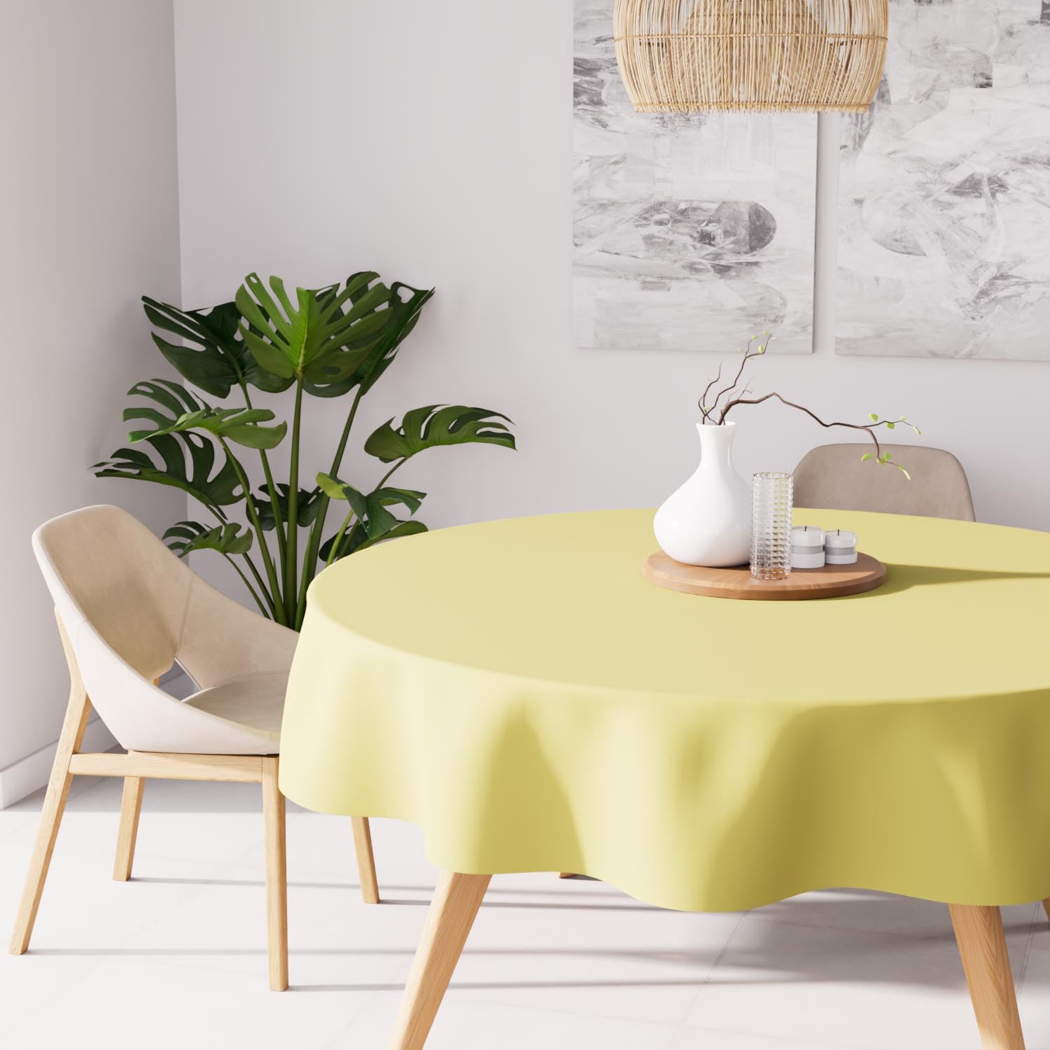 Soleil d'ocre, Nappe Anti-t ¢ Ches Round 180 cm Alix Green Lemon