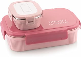 WARMEO MICROMATE Microwave-Safe Stainless Steel Lunch Box, Bpa Free, Perfect for Office, School, Travelling, Combo(800ml+150 ml), Pink