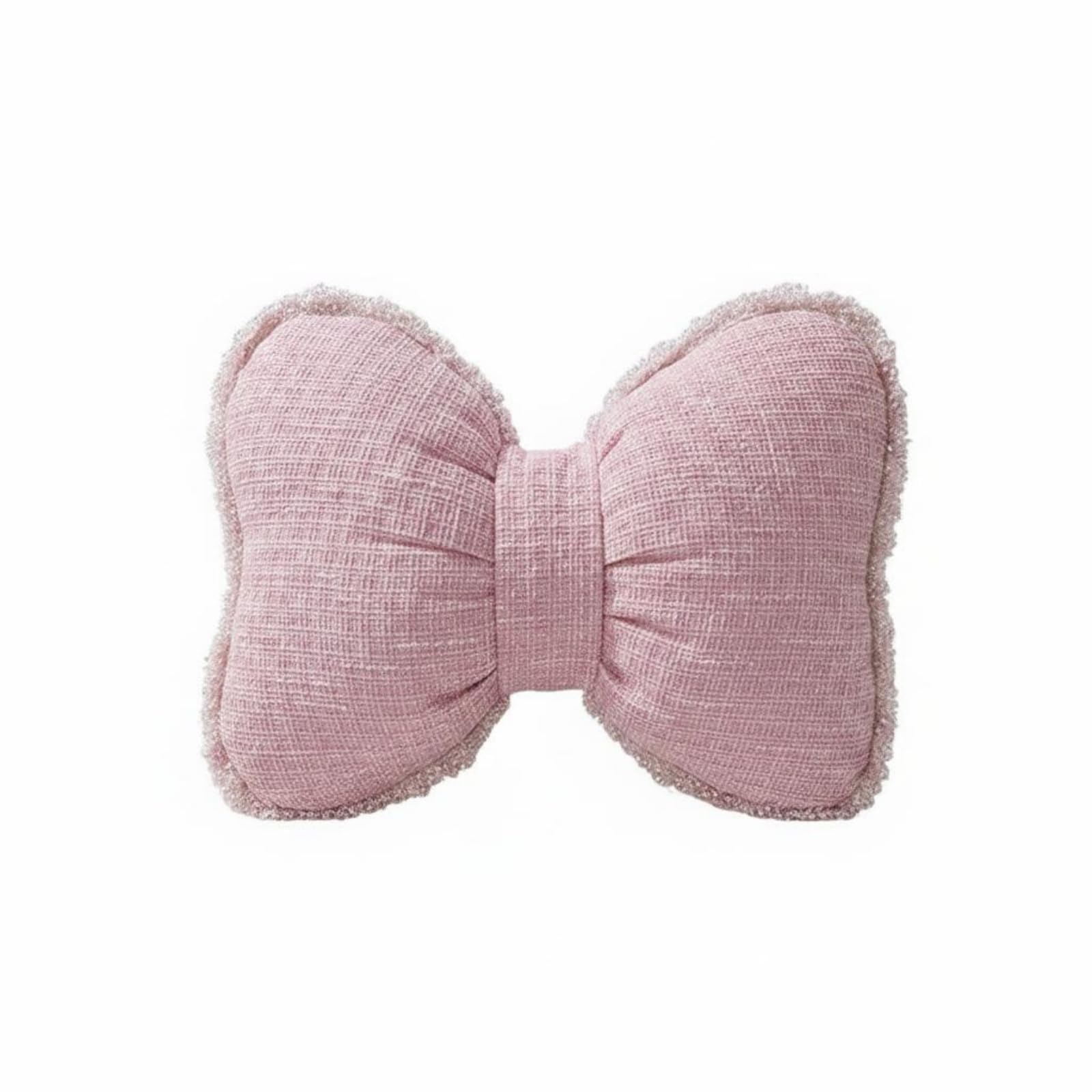 Textured Woven Bow Cushion Gathered Band Lace Bow Pillow Rounded Ends Bowknot Pillow Soft for Sofa, Bed, Bay Window, Room Decoration, Pink | Decorative Nursery Pillows | Nursery Bedding-image-6