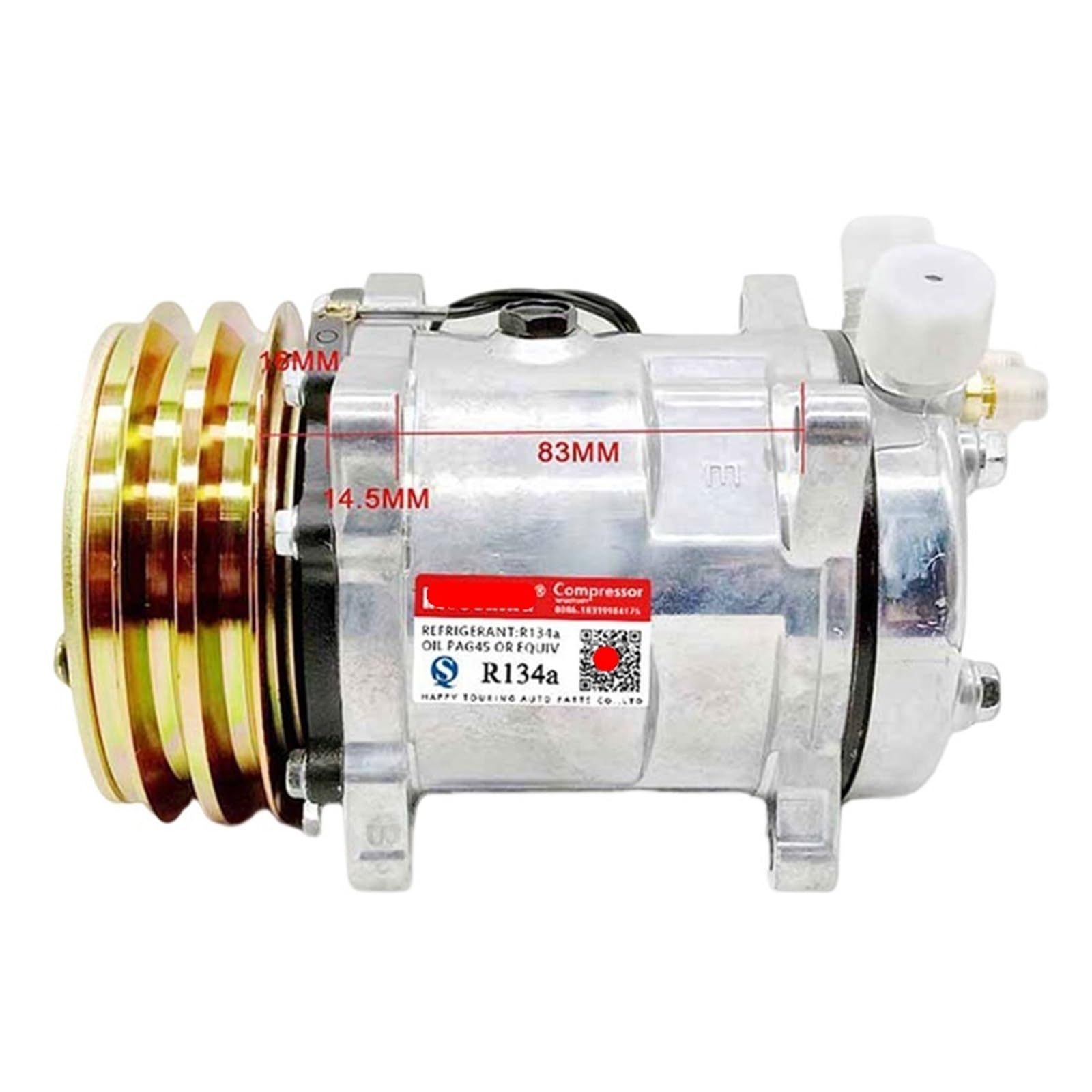 Car AC Compressor Replacement, Compatible for Sanden， 508 SD508 5h14 Tractor Excavator Heavy Duty Truck 12V / 24V 2 Groove V Blet Pulley(24V R134a)