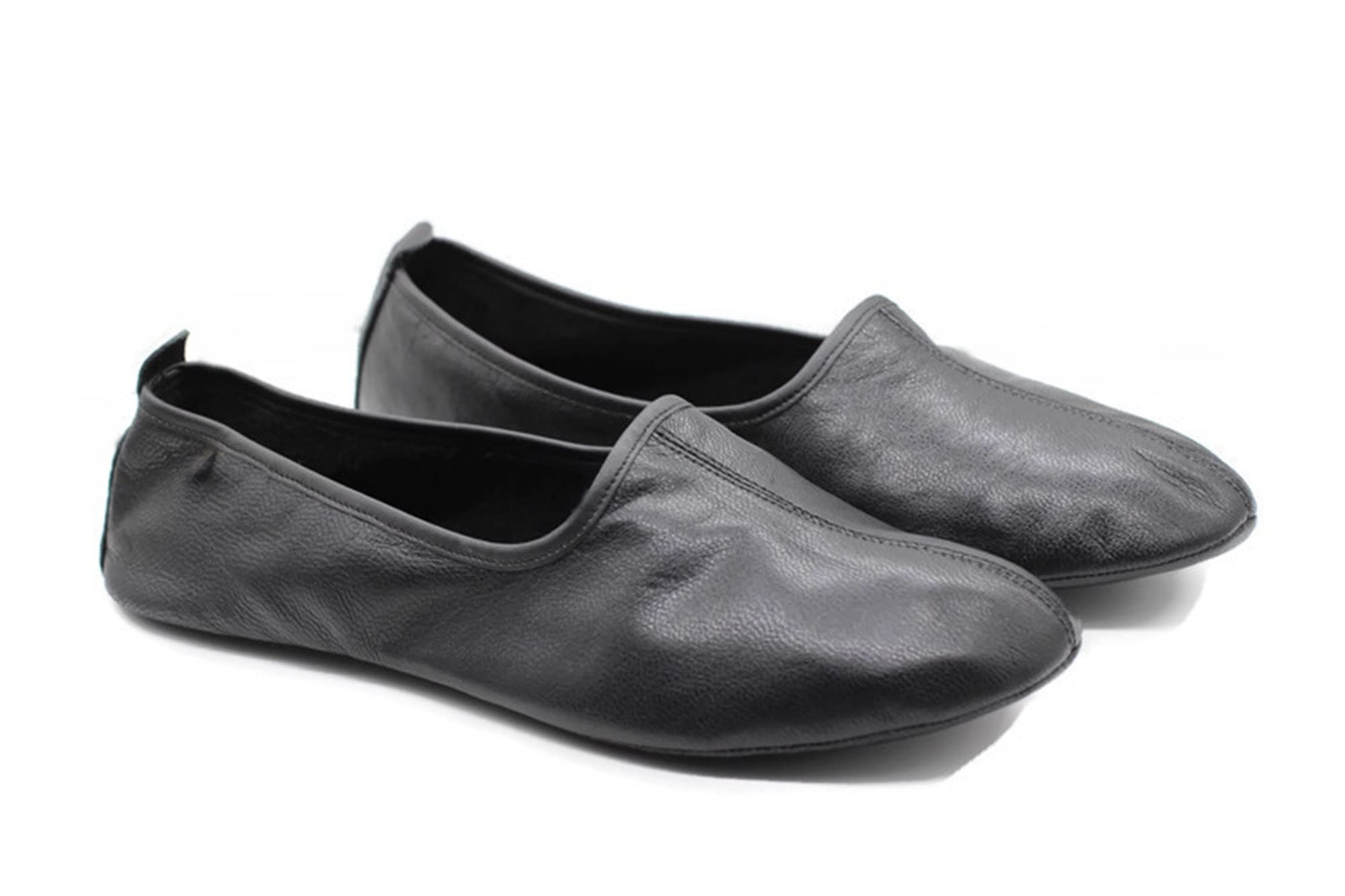 Women's Indoor Leather Slippers Black Traditional Babouche House Shoes Moccasin