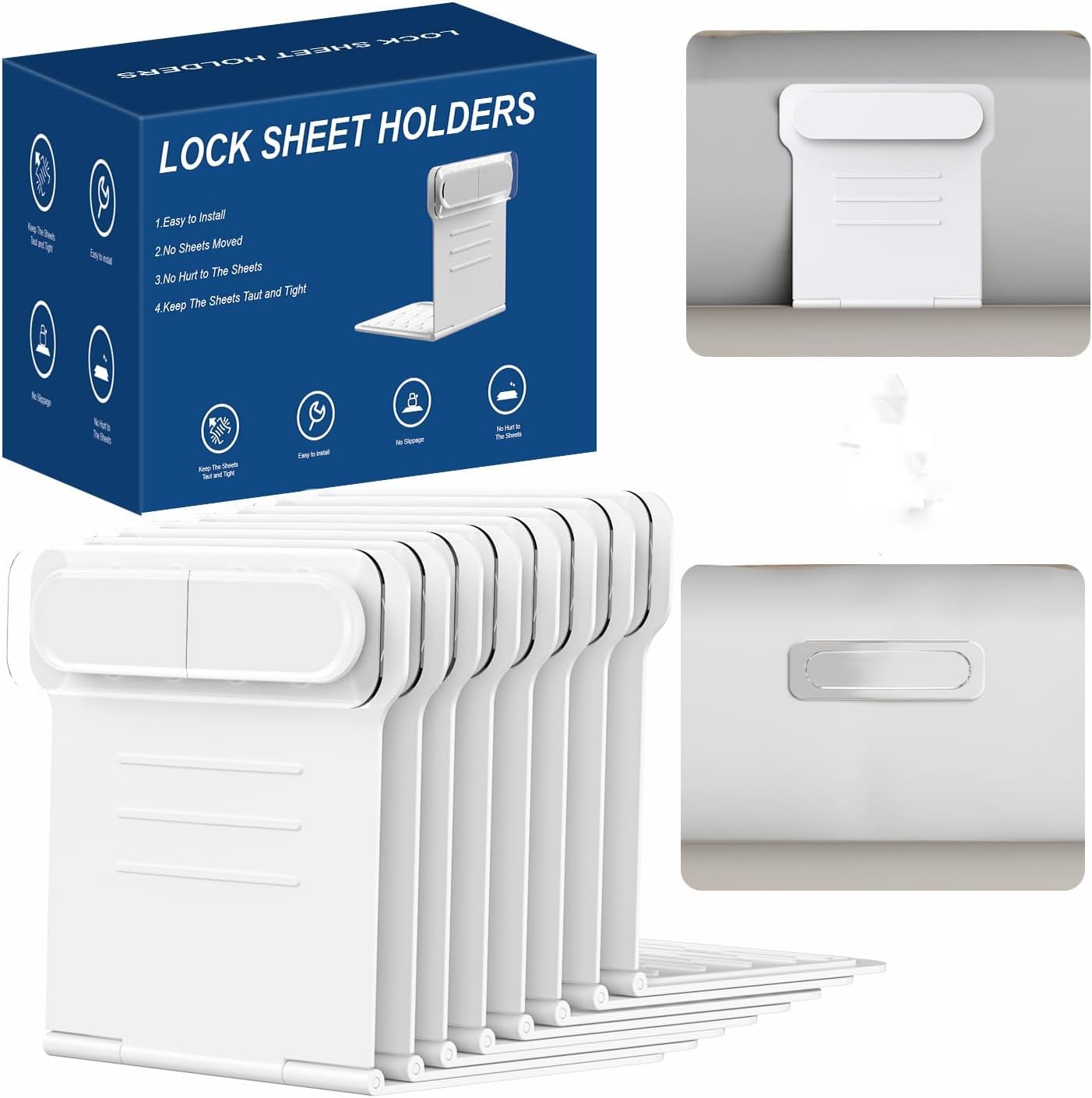 INFOTOP Bed Sheet Holders for Corners,Fitted Sheet Holders Keep Sheets Firm & Tight,Sheet Locks Easy One-Time Installation and No More Loose Sheet