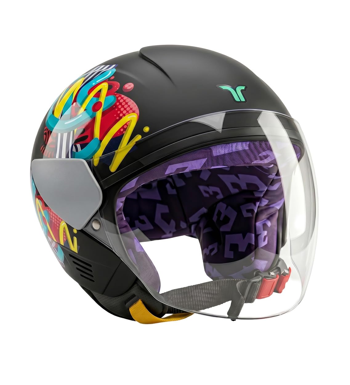 HYP3 Junior Graffiti ISI Certified Open Face Kids Helmet for Boys & Girls | Lightweight & Impact Resistant Safety Helmet for Children - Scooter/Motorcycles (Shadow Black, S)-image-28