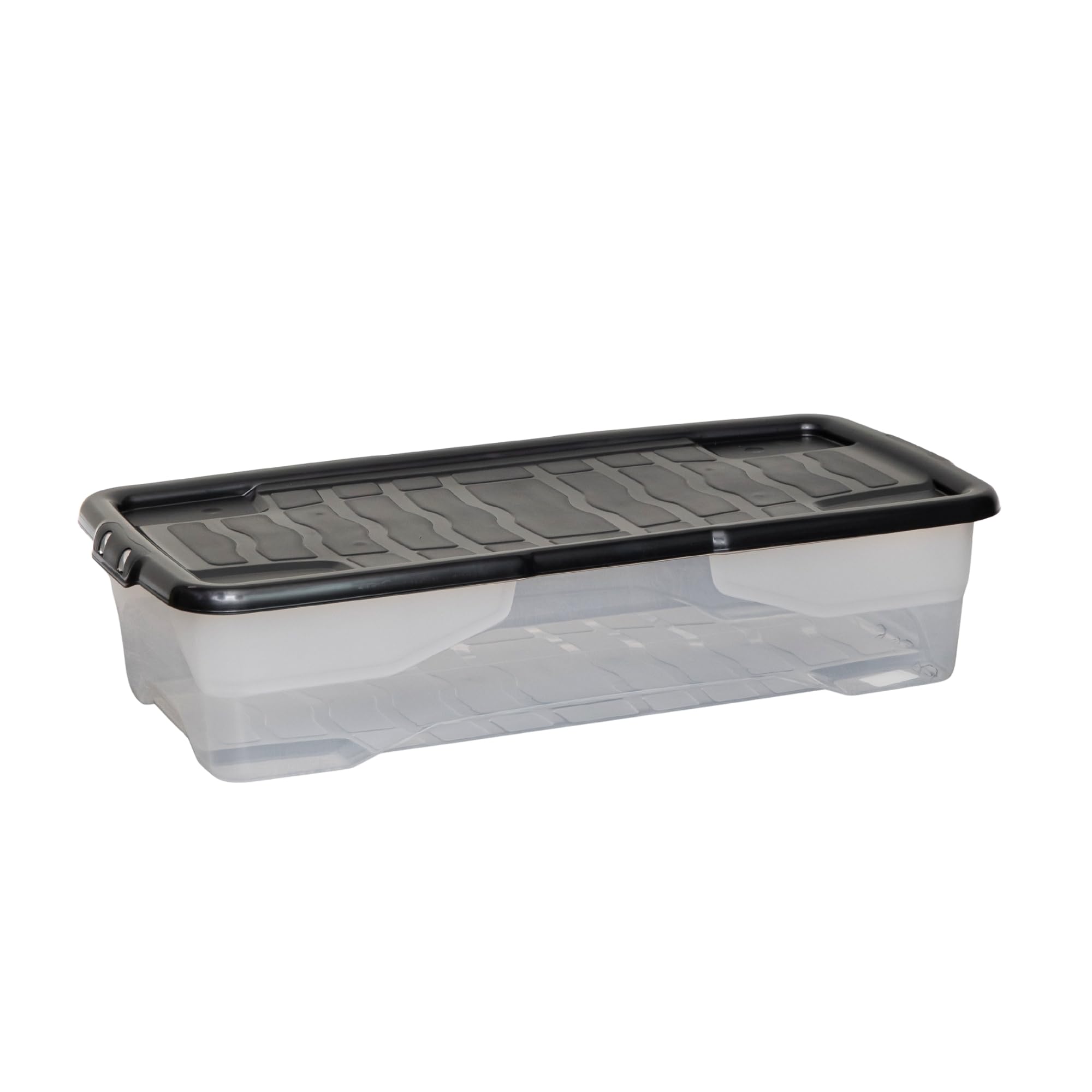 Rackhams Black 42L Clear Under Bed Storage Box With Lid, Stackable And Nestable Design Storage Solution