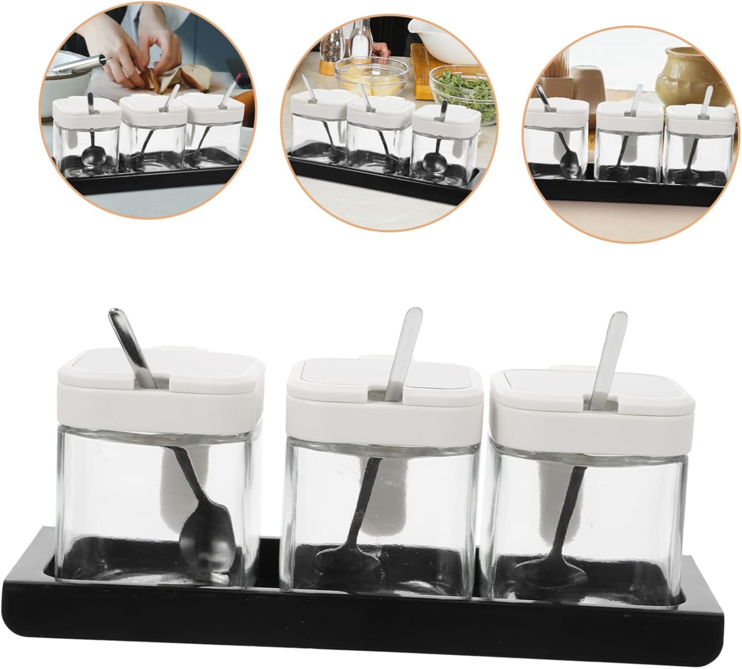 1set Multi-function Glass Spice Container Set Lids Kitchen Seasoning Jars for and Condiments for Home Cooking and Dining Decor