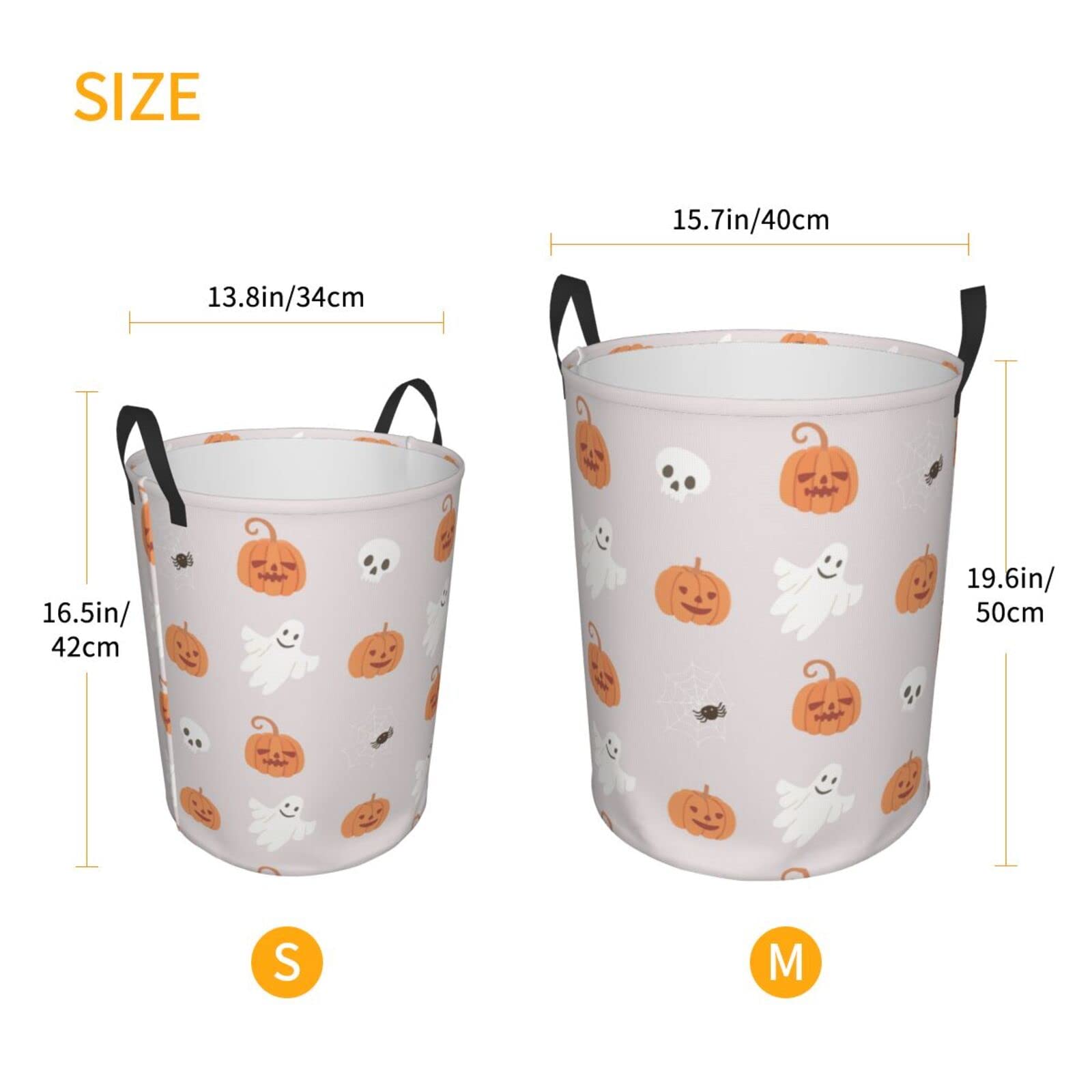 Pumpkin 1 Laundry Hamper Collapsible Laundry Baskets with Handles Dirty Foldable Clothes Basket Easy Carry Laundry Bag Round Storage Basket for Bedroom Toy Ghost