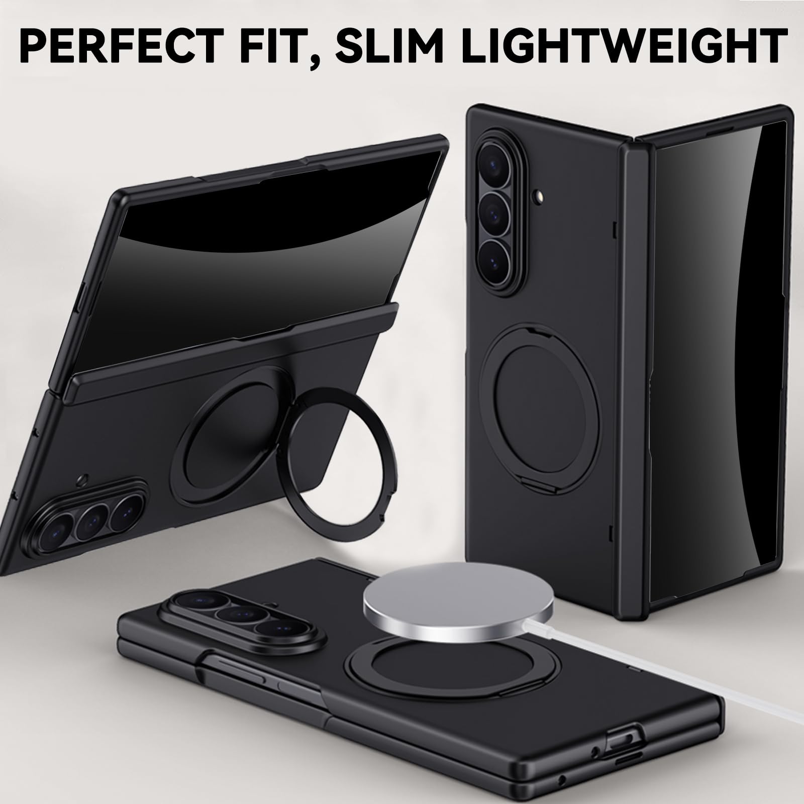 Funda para Samsung Galaxy Z Fold 8 Ultra con soporte de anillo magnético, [compatible] Protector de pantalla de privacidad integrado, cobertura completa, bisagra, funda protectora para teléfono