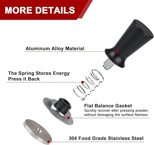 Miniatura 2 de Manipulación manual de café expreso, mango de aluminio de 2.283 in, calibración con base de acero inoxidable, adecuado para la mayoría de máquinas