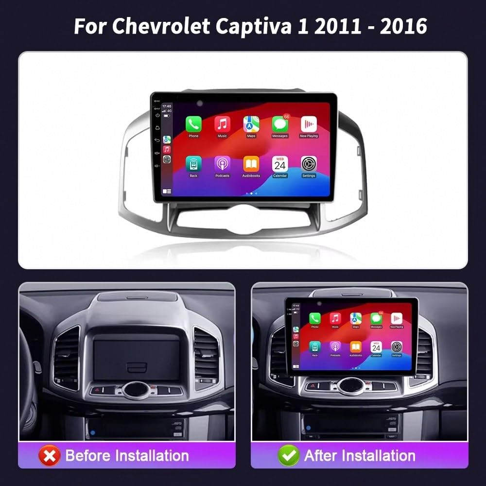 Car Radio Système de Navigation GPS pour Chevrolet Captiva 1 2011-2016 Poste Radio Bluetooth Main Libre, Écran Tactile, Navigation GPS, Contrôle Vocal, Aux, 4 Nuclear 2G+32G