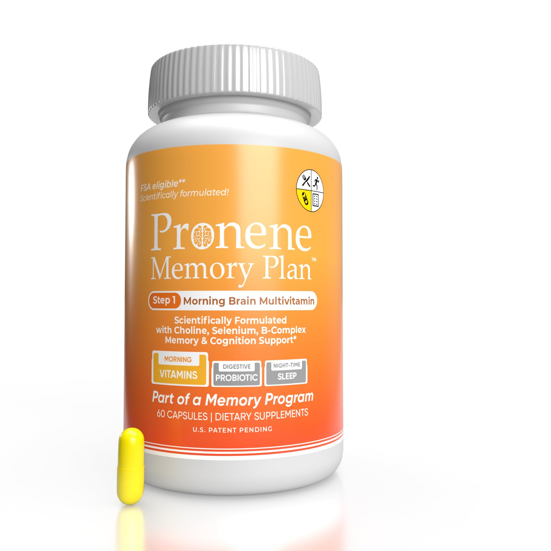 Pronene Memory Plan(60 ct) Morning Brain Multivitamin | Nootropic Supplement w/Choline, Selenium, Resveratrol, D, & B Vitamins | Advanced nutrients Support Brain, Immunity & Memory.