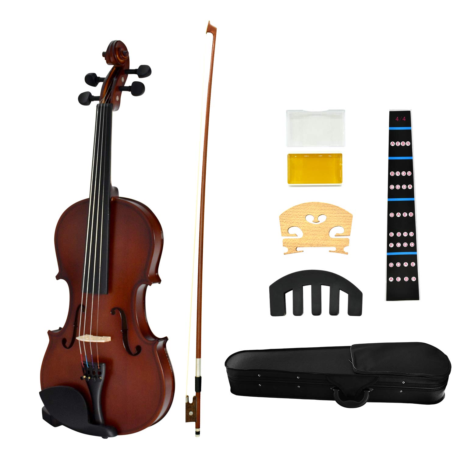 JUAREZ Legnò Violin Kit, Full Size 4/4 Hand-Carved Solid Spruce Top, Solid Maple Back & Sides, JRV212DB with Redwood Bow, Rosin, Full Tone Sticker, Mute, Bridge, Oblong Case, Dark Brown-image-43