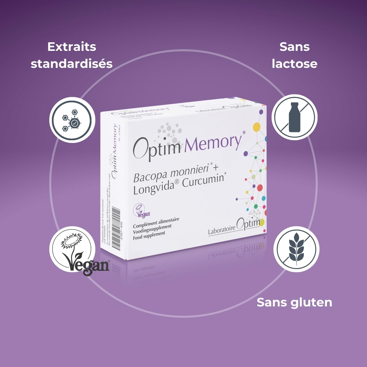 OPTIM Memory Bacopa Monnieri Brahmi et Curcumine Longvida 90 Gélules | Capsules concentration mémoire pour adulte adolescent ou étudiant, Complément alimentaire