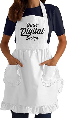 TEEAMORE Delantal de volantes personalizado con impresión digital para cocina, horneado, parrilla, limpieza, disfraz, delantal de mujer