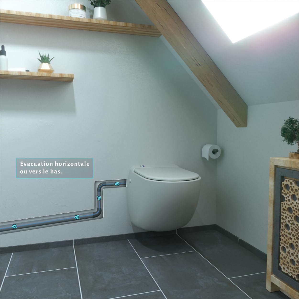 Wall - WC Suspendu avec Broyeur Intégré, Céramique Anticalc, Abattant Antibact Détachable Frein de Chute, Double Chasse Éco, Relevage puissant, 500W, Fabrication Française, Garantie 2 Ans