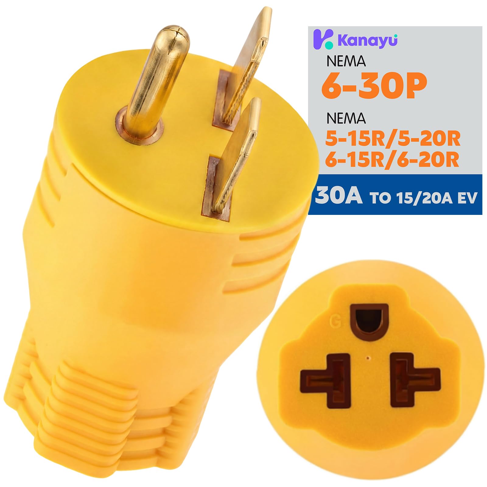 Photo 1 of Kanayu EV Charger Adapter Compatible with NEMA 6-30P Male to 6-20/15R or 5-20/15R Female, 30Amp 3 Prong 6-30P to 20/15Amp T Blade Adapter for EV Charger Welder Heater
