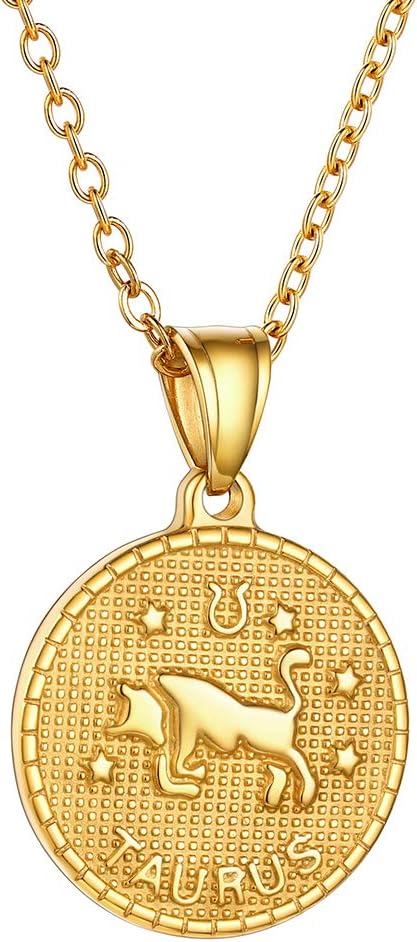 JEWELRY Gold Zodiac Coin Necklace for Women Men, Constellation Horoscope Astrology Pendant Necklaces Lucky Jewelry