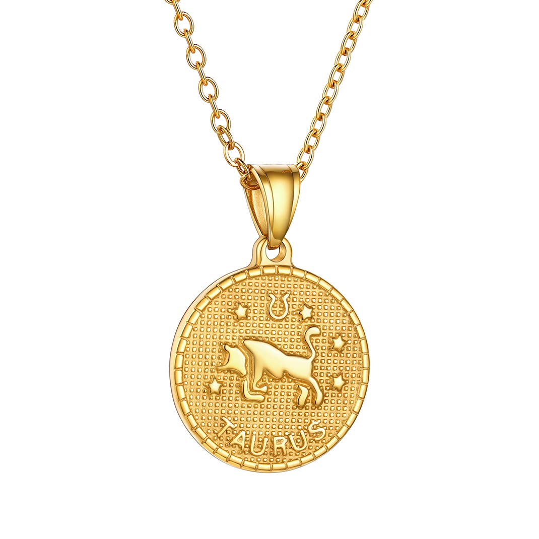 JEWELRY Gold Zodiac Coin Necklace for Women Men, Constellation Horoscope Astrology Pendant Necklaces Lucky Jewelry