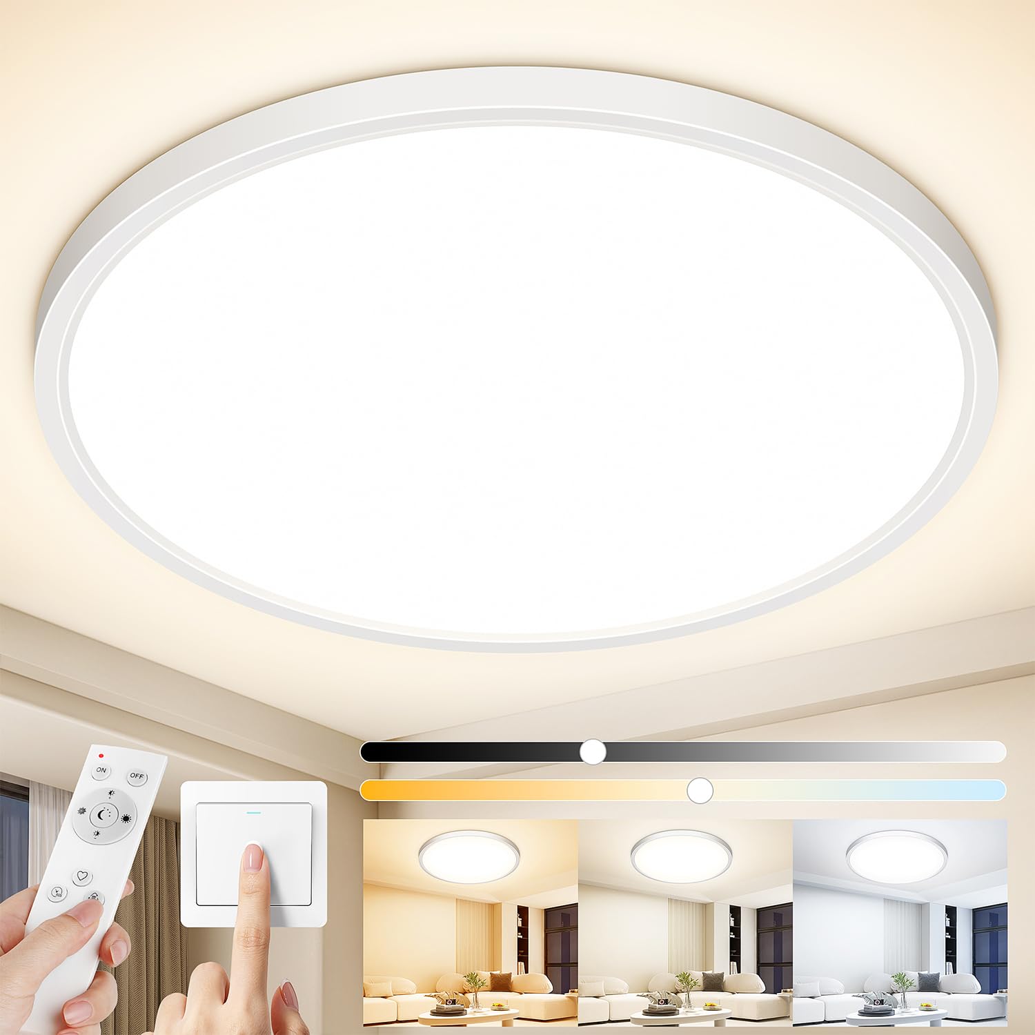 Plafon LED Techo Regulable 40W 4200LM con Mando a Distancia IP44 Ø60cm | Plafones para Techo LED 3000K-6500K Ajustable, Lampara de Techo LED Redonda Ultrafina con Memoria y Luz Nocturna
