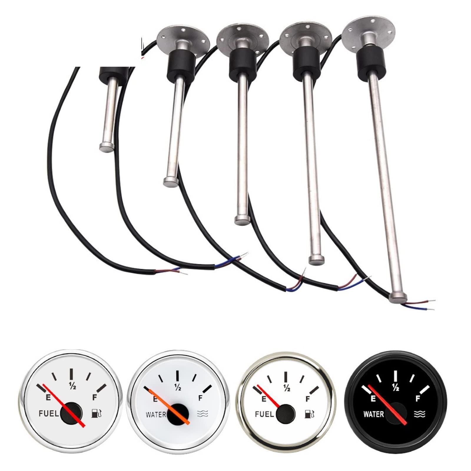 Waterniveausensordetector 52mm 240-33ohm Marine Waterdichte Brandstofmeter Rvs Brandstoftank Niveau Indicator Gauge Tool for Auto Boot Truck (Color : Black E, Size : 0