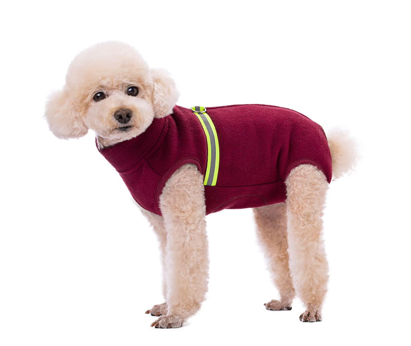 BT Bear Kleiner Hundepullover, weiches Fleece mit reflektierender Weste, Hunde-Sweatshirt, Welpen-Winterkleidung, warme Jacke, Mantel, Kleidung (Rot, XS)