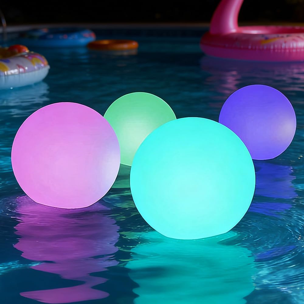 Pool Lichter Schwimmend, 4 Stück Schwimmende Poolbeleuchtung mit Fernbedienung, 16 RGB Farbwechsel Poollicht Teichbeleuchtung, Poolbeleuchtung Schwimmend Leuchtkugel Deko für Pool Garten Teich Party