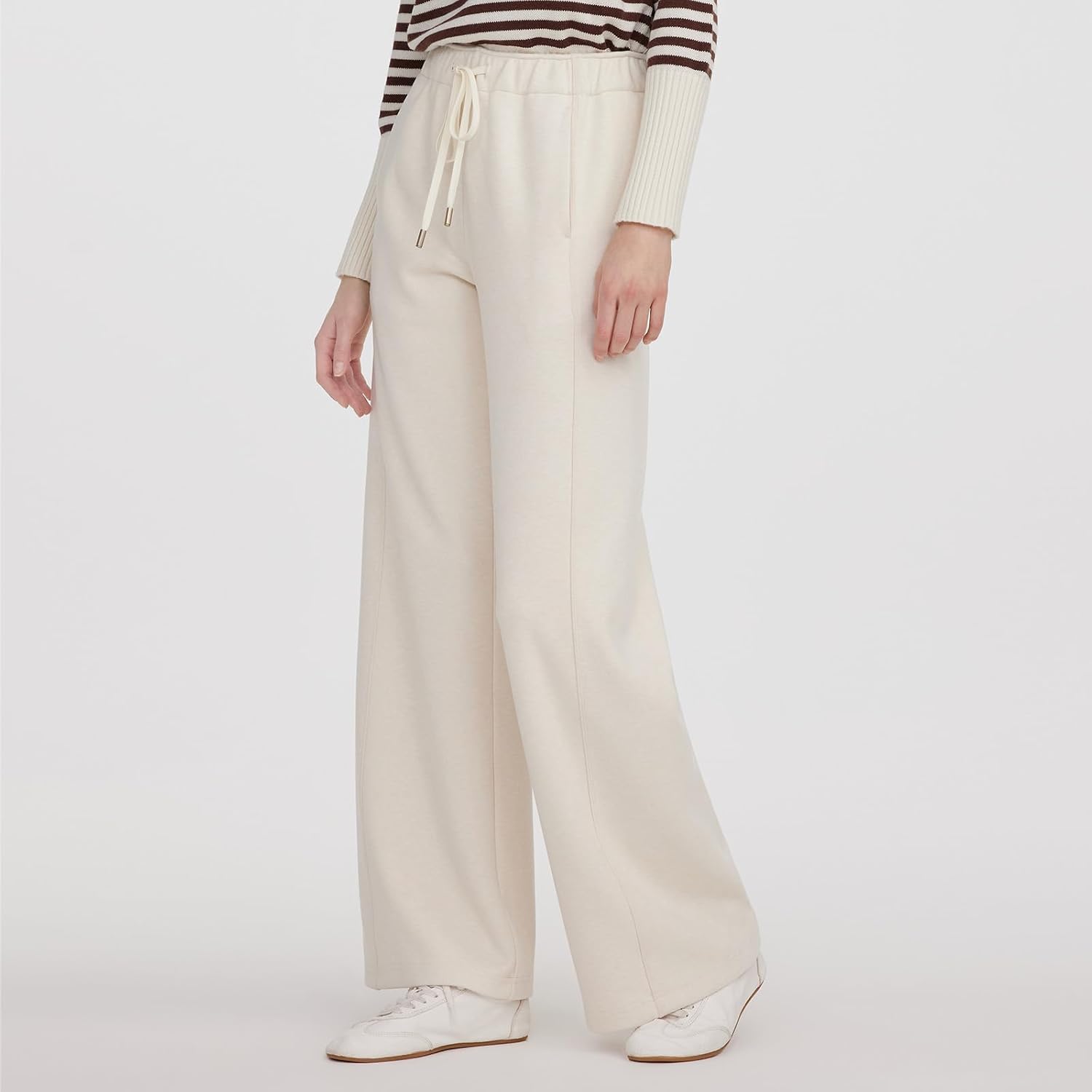 GOELIA Women Knit Straight Leg Pants High Wasited Full Length Sweatpants Casual Elastic Waist Pants with Pockets