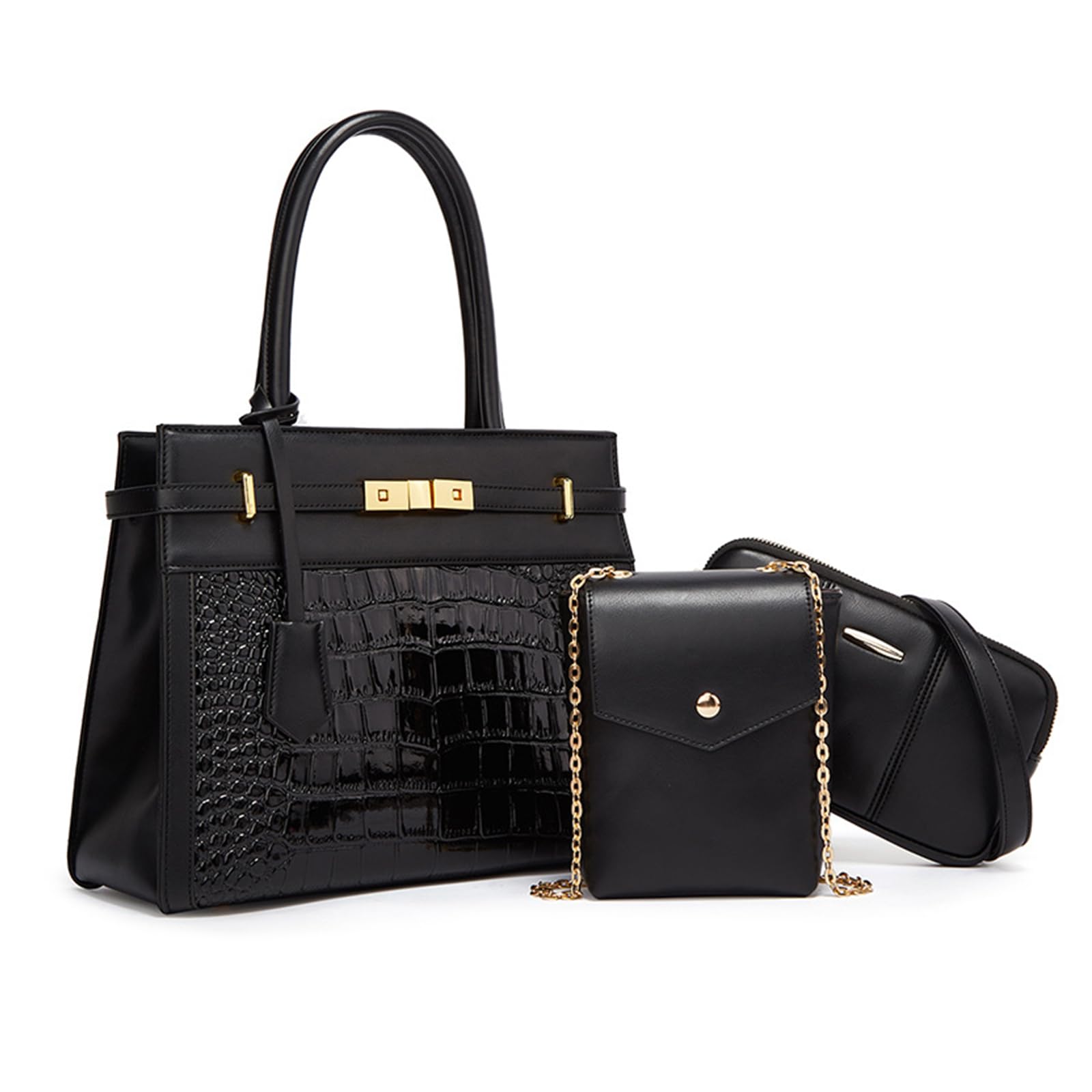 NICOLE & DORIS Bolsos Grande Mujer Bolso de Mano Cocodrilo Bolso Mujer 3 Piezas Bolso Bandolera Bolsos Shopper Totes Bolso de Hombro para Viajes Compras Trabajo Negro