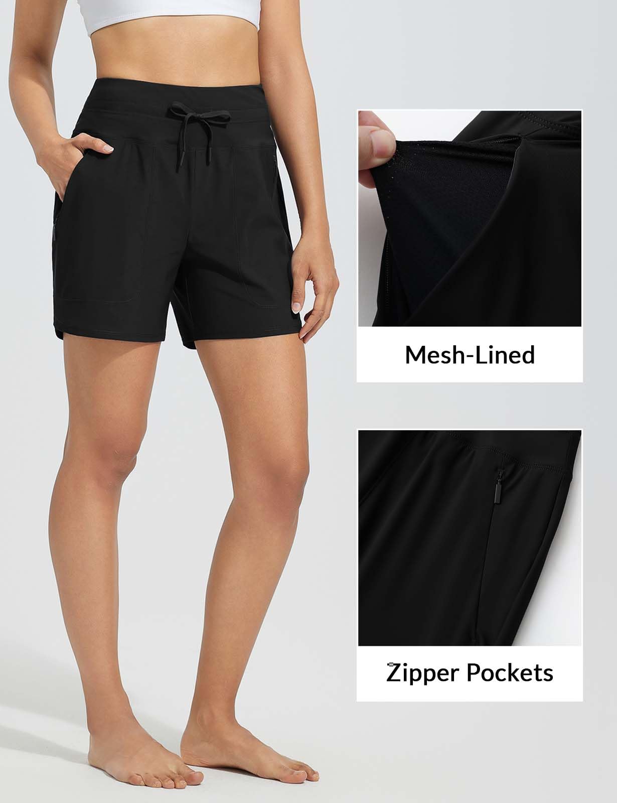 baleaf Short de Bain pour Femme Taille Haute de 12,7 cm - Contrôle du Ventre - Short de Plage, Poches zippées