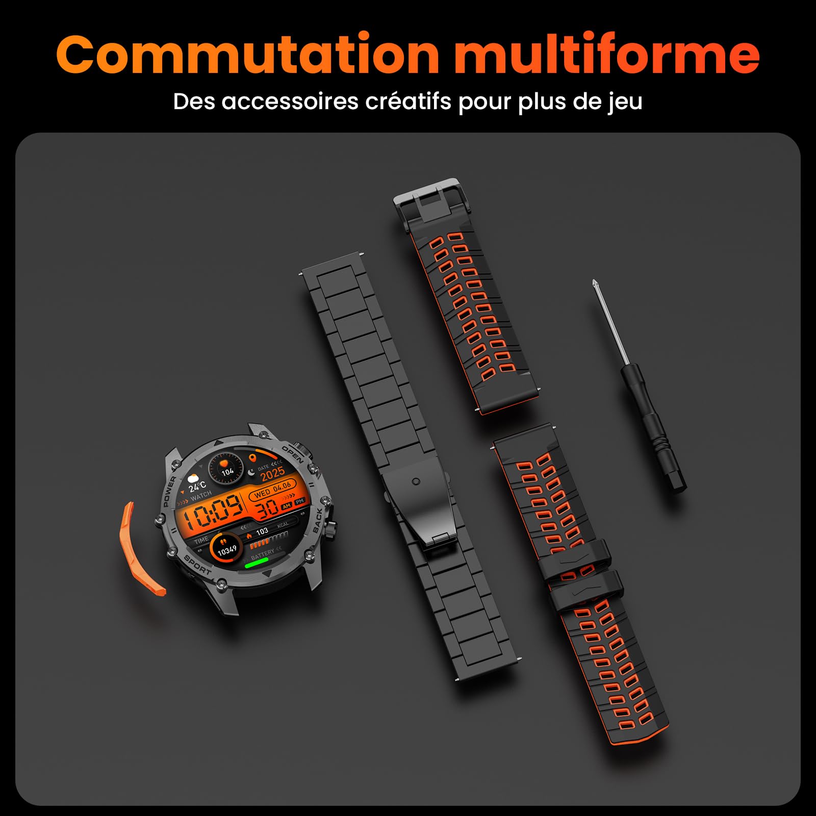 Montre Connectée Homme 1,52"HD Écran Smartwatch, 500 mAh Batterie et 120+ Modes Sportifs, Montre Connectée Militaire avec Fréquence Cardiaque/SpO2/Sommeil Moniteur et Lampe De Poche pour Android iOS