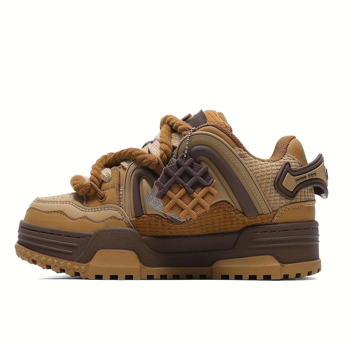 Beprolam Casual Sports Skateboard Shoes, Thick-Soled Skateboard Shoes, Low-top, Thick Straps, Waffle Accessories, Shock-Absorbing, Breathable Upper Brown