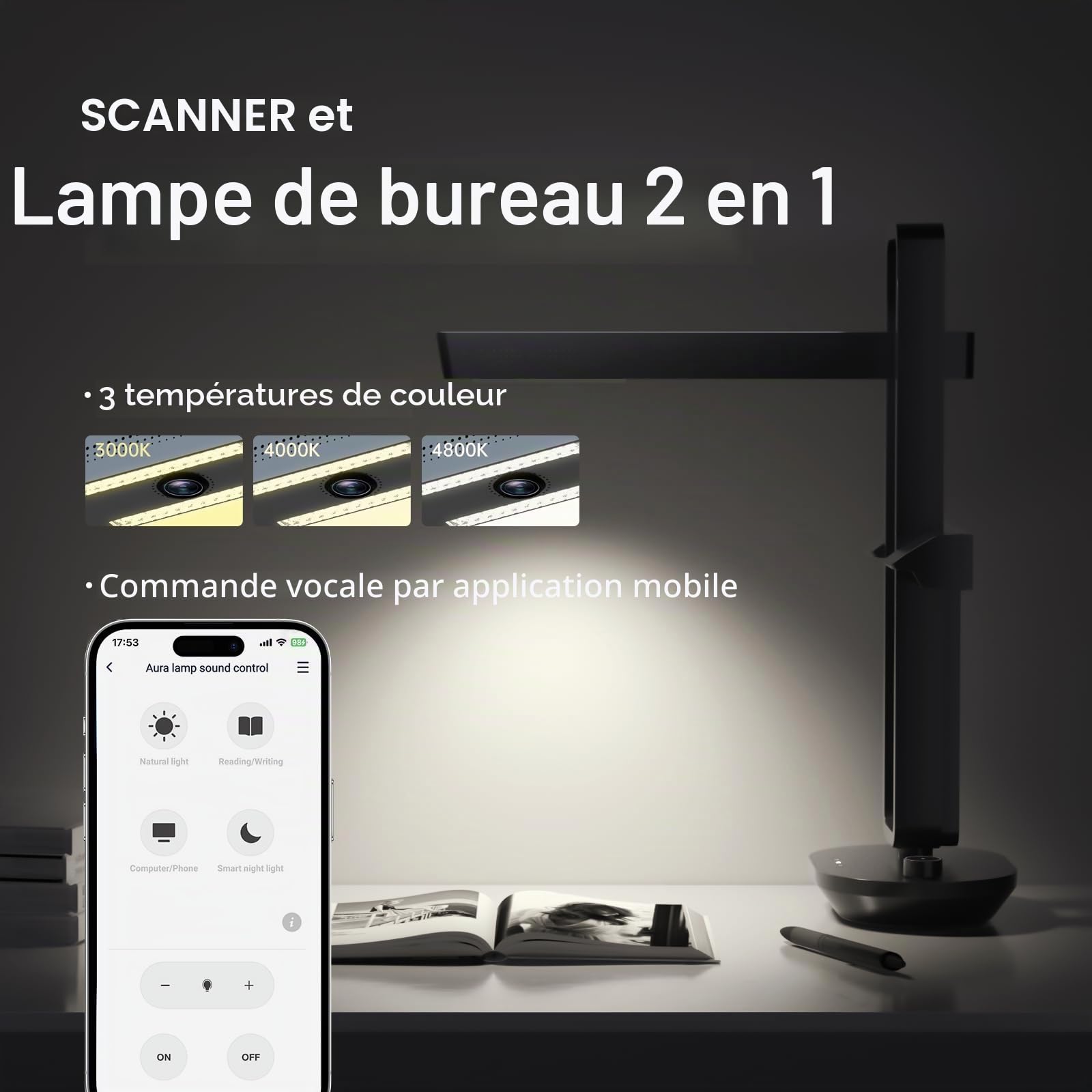 CZUR Aura Pro Scanner Livre Portable & Pliable, Scanner Rapide Documents avec Fonction OCR Multilingue, Numérisation des Formats A4 & A3 pour Bibliothèques et Bureau, Compatible Windows & macOS