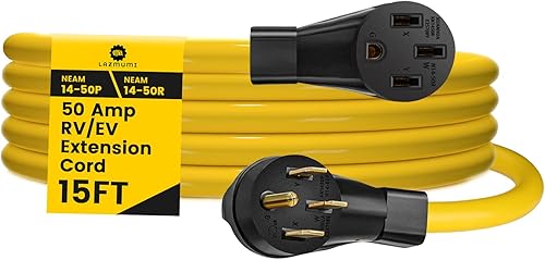 Cable de extensión de 50 amperios y 15 pies para RVEV, 4 clavijas NEMA 14-50P a 14-50R 50F50M para caravanas remolques, modelo Tesla 3-S-X-Y, cable