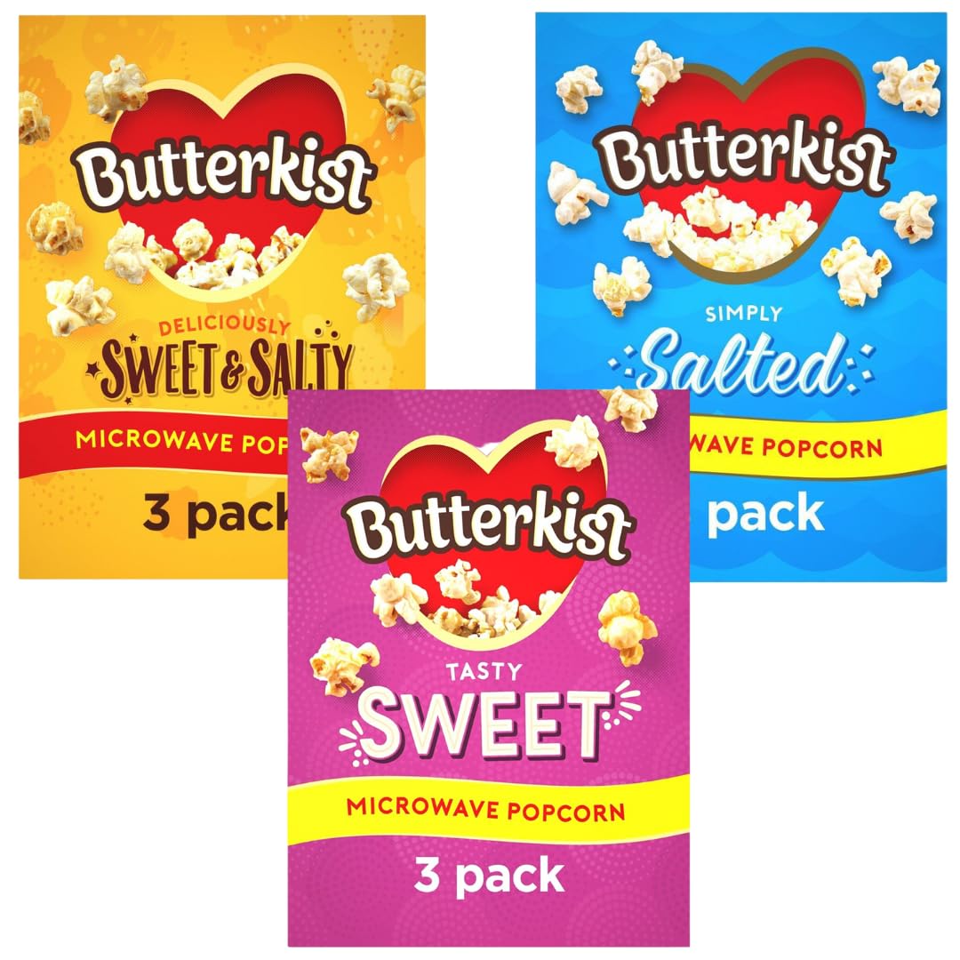 Popcorn Bundle with Butterkist Sweet Variety 3 x 60g, Salty Variety 3 x 60g and Sweet & Salty Variety 3 x 60g (3 Pack)