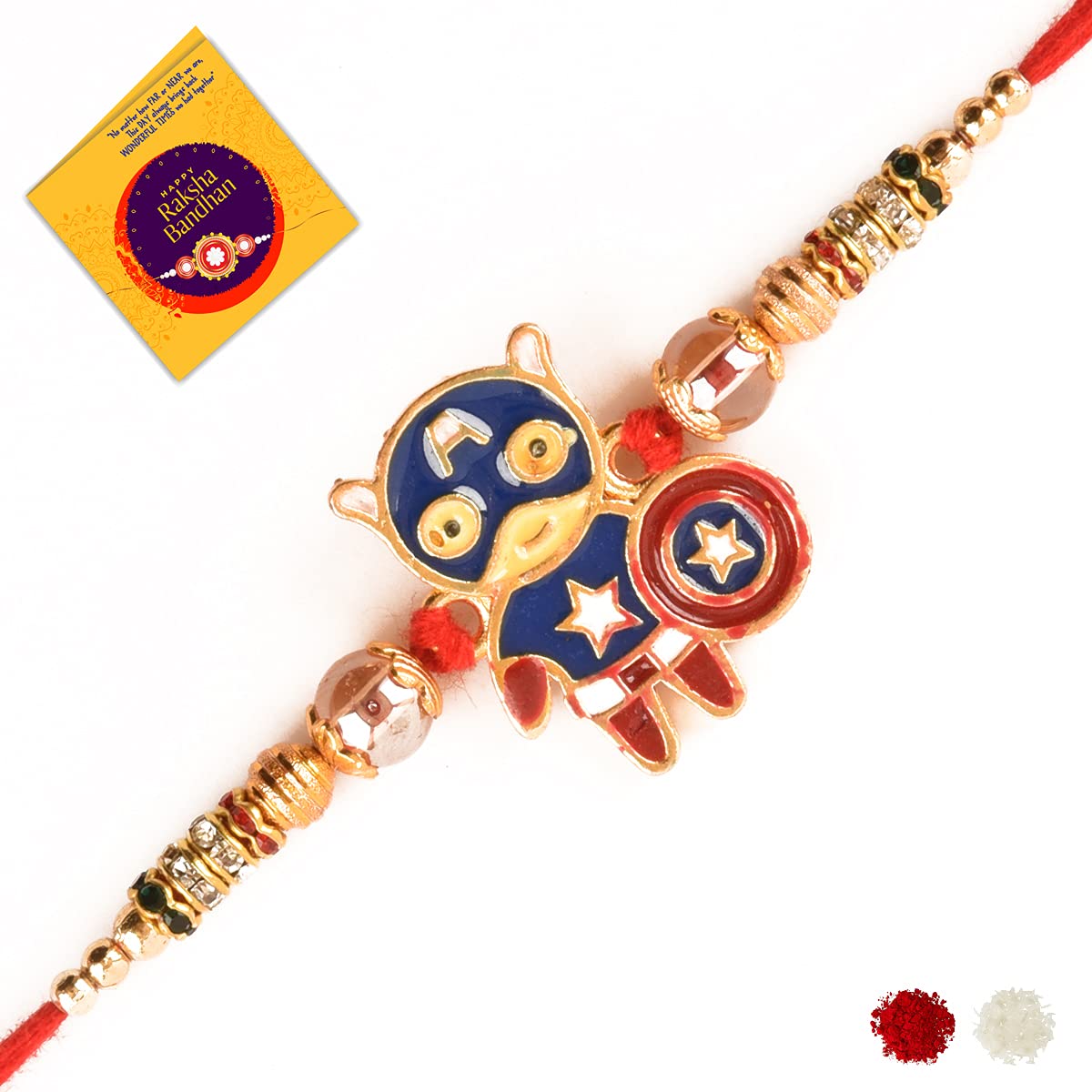 AnL Creation - Marvel's Captain with Shield Rakhi for Chota Bhai with Greeting Card, Roli & Chawal| Bro Rakhi |Designer Rakhi | MR8073
