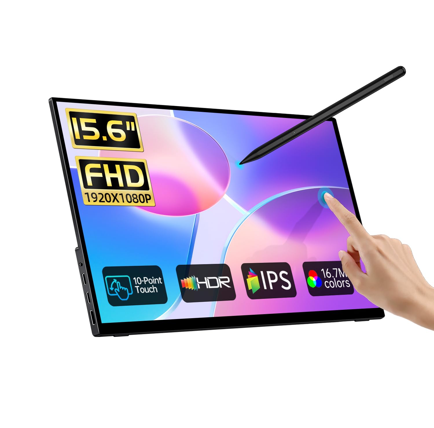 Portable Monitor Touchscreen 15.6" FHD IPS 10-Point Touch Screen, Travel Monitor with Pen & Protective Sleeve & Built-in Stand, Support Active Stylus, HDMI USB C External Screen for Mac, Laptop, PC-image-46
