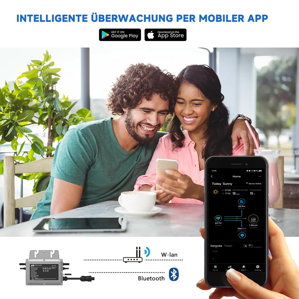 Micro inverter 800 W con cavo AC da 5 m, inverter solare MPPT Micro Solar Power Supply, Plug and Play Home Easy Installation WiFi Monitoring with App IP67 Waterproof
