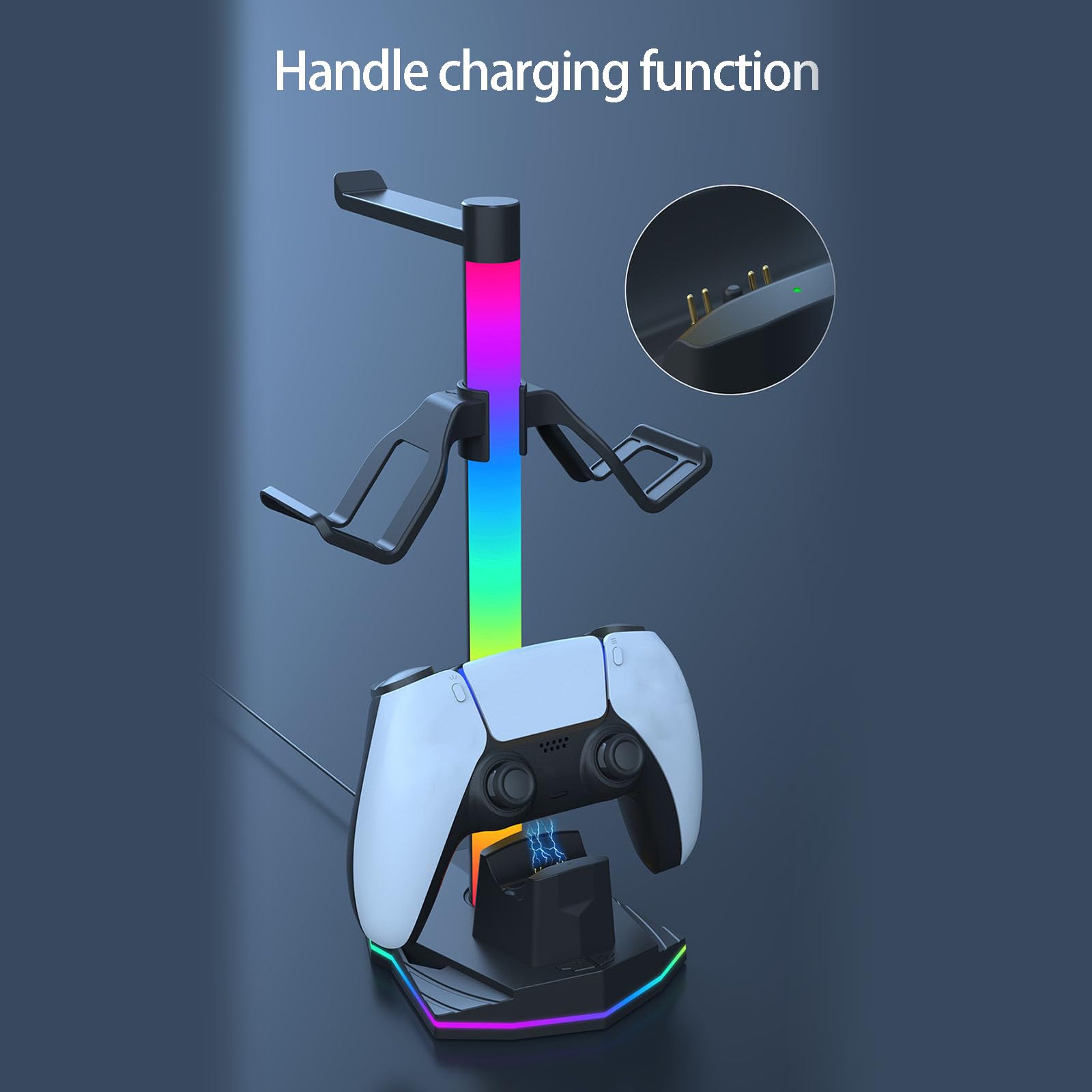 Soporte ergonómico para controlador de auriculares, gancho para auriculares con función de carga rápida y almacenamiento seguro de accesorios P5