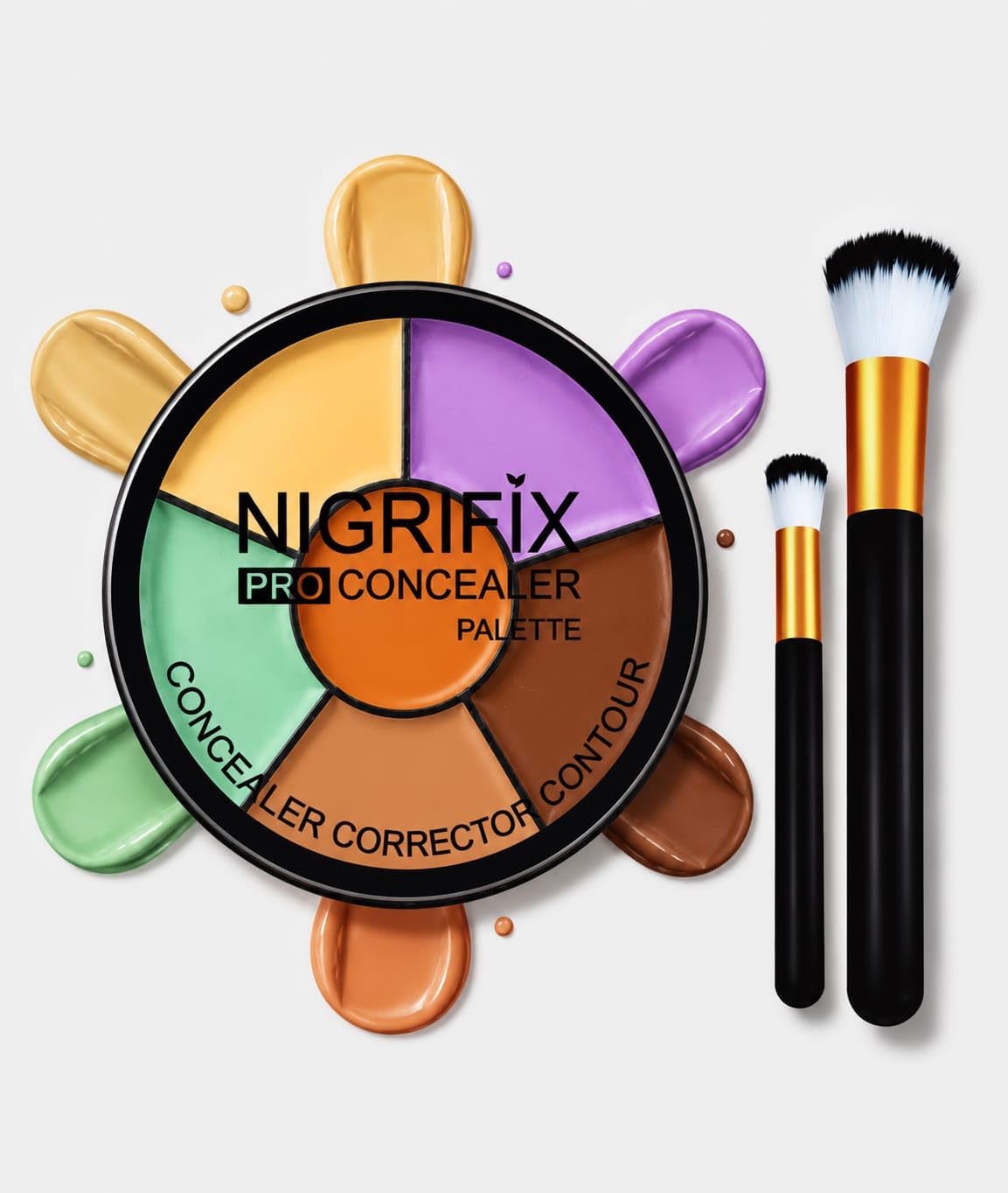 pro concealer palette with 2 brushes, 6 shades | corrector & contour, colour correcting, includes 2 brushes, multi-shade wheel, face makeup