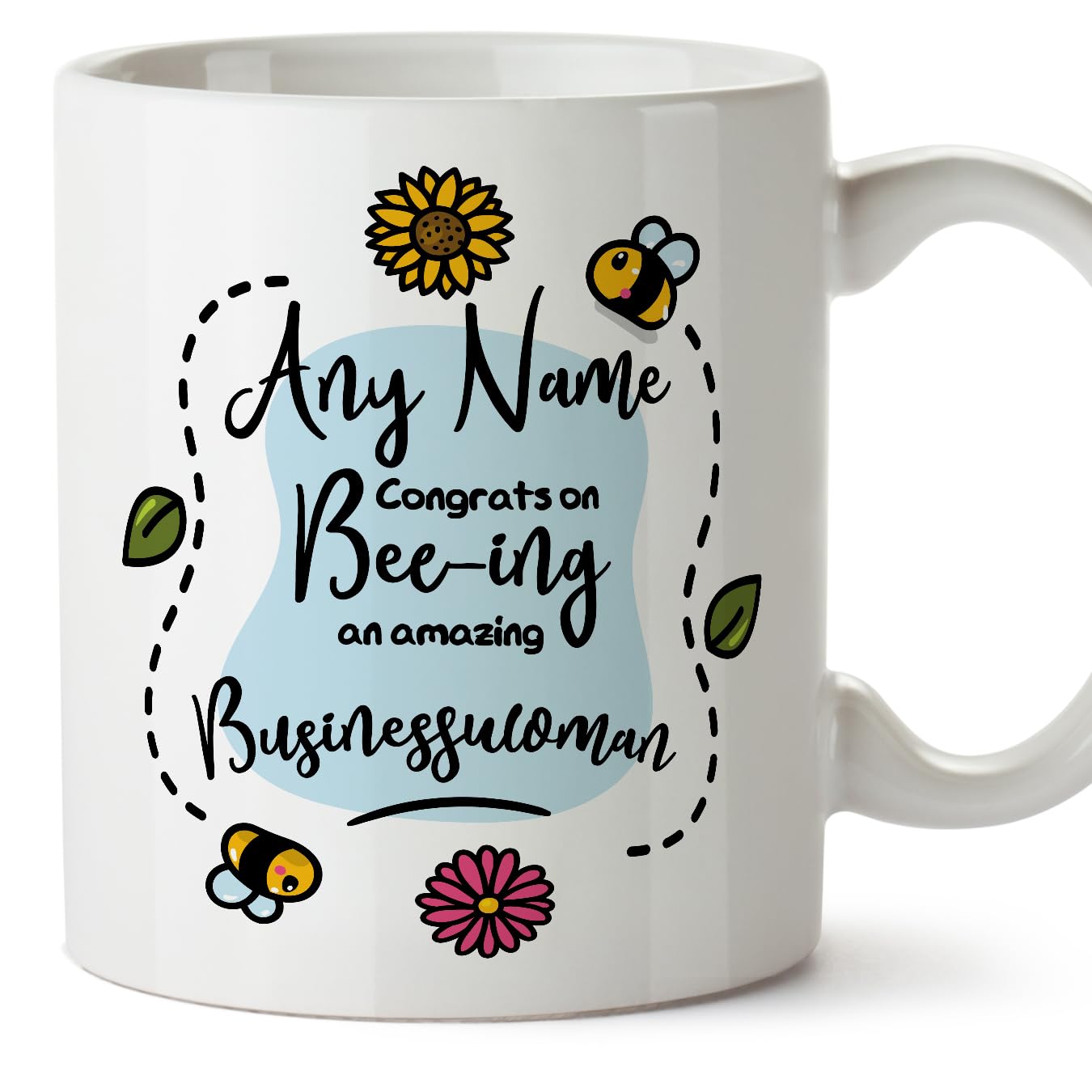 MUGFFINS Personalised Mug for Businesswoman Woman - in English - Thanks for Beeing - Funny Custom Gift for Colleagues - Ceramic 11oz Mug