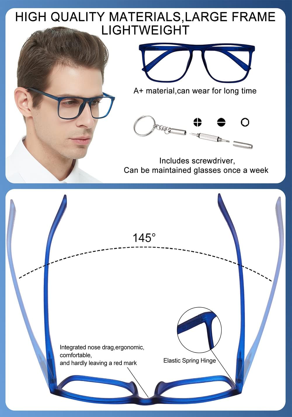 OCCI CHIARI Wide Frame Reading Glasses Mens Comfortable Readers 3.0X Big Heads(1.0 1.5 2.0 2.5 3.0 3.5 4.0 5.0 6.0)