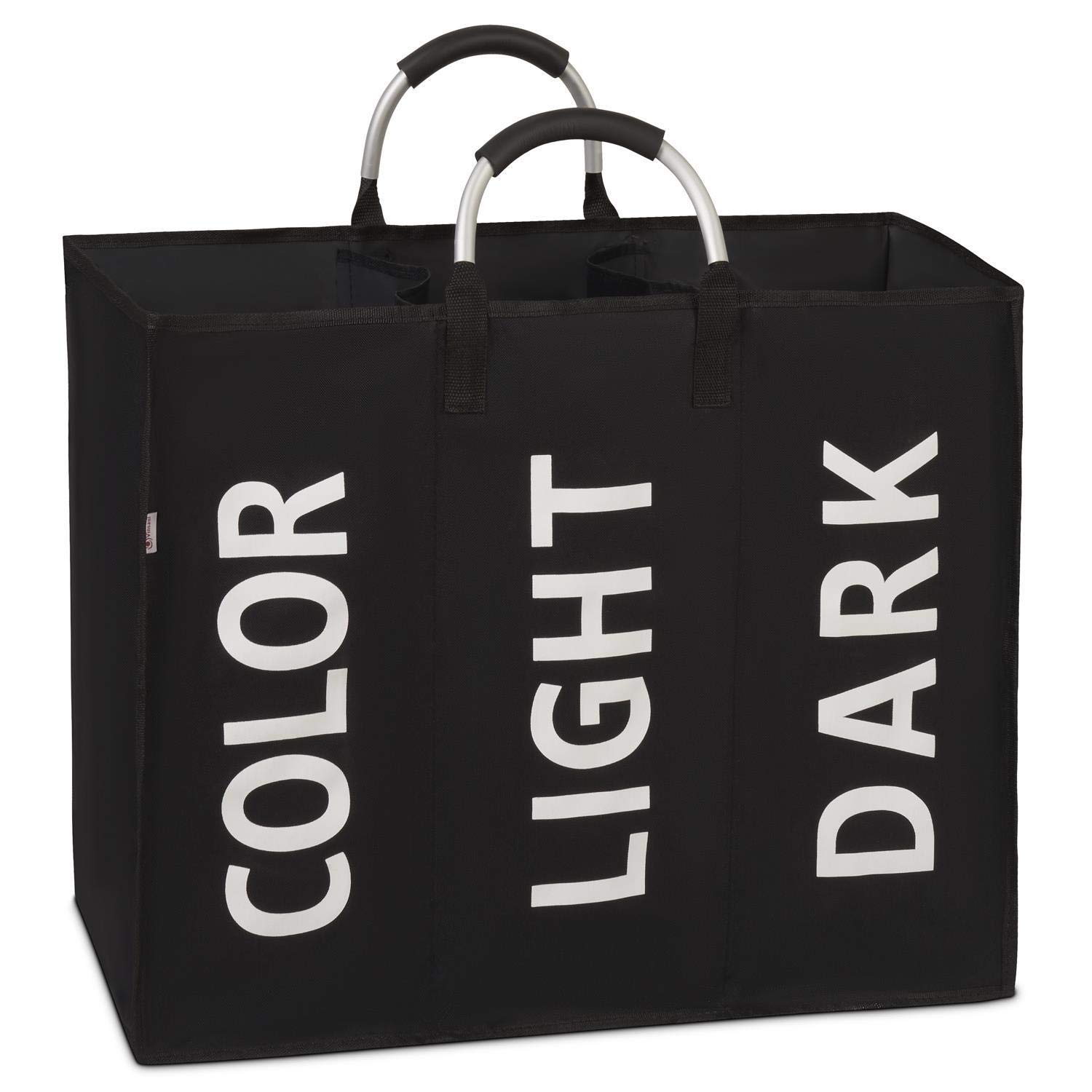 Vinsani Black Colour Light Dark 3 Sections Laundry Hamper Collapsible Bag Foldable Cloth Basket Portable Storage Bin With Carry Handles For Bathroom Bedroom,