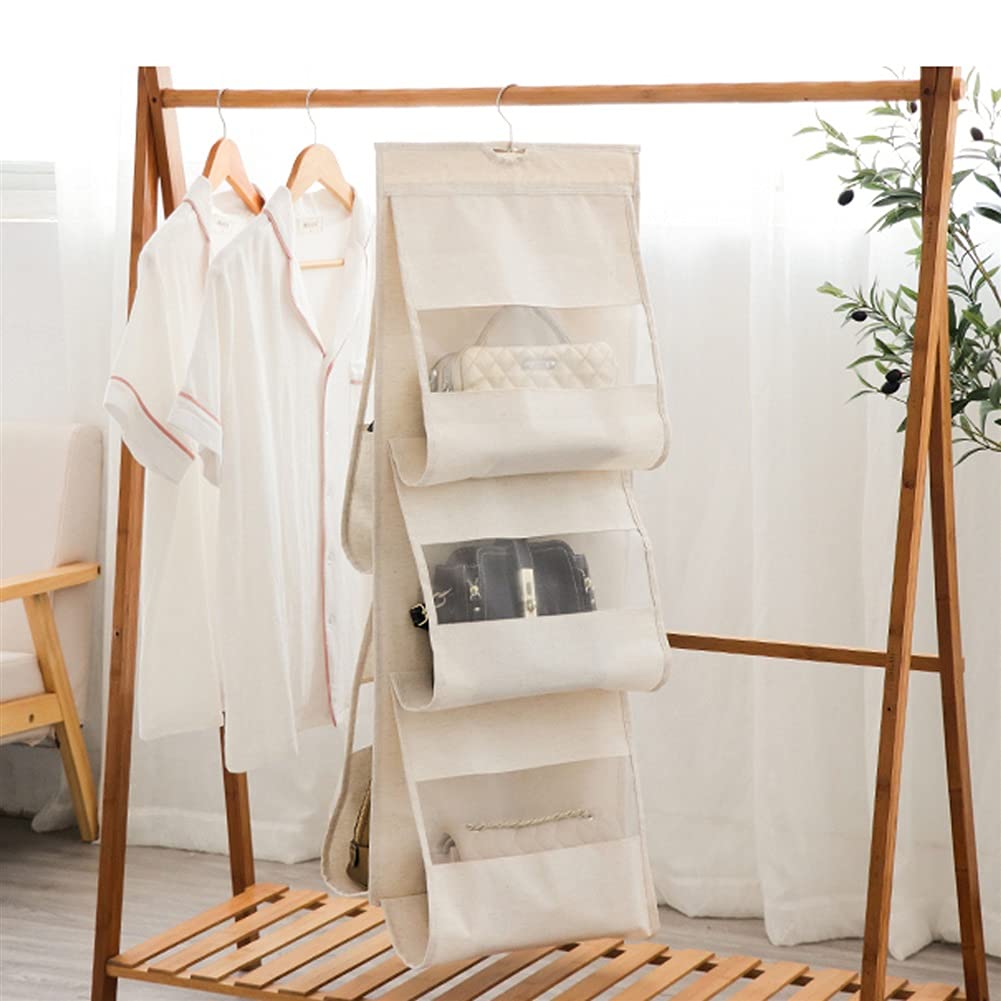 Accrocher Organiseur Organisateur Tissu de Linge de Maison Sac à Main Organisateur Sac à fourre-Tout Sac de Rangement Sac à Suspendre Sac à accrocher Sac de Rangement, Double Face 5 grilles