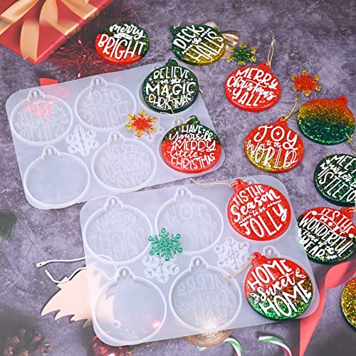 Image of Sakolla Christmas Resin Molds 2 Pack Christmas Silicone Molds Ornaments Resin Molds Round Shape Lettered Pendant for Epoxy Resin Casting DIY Jewelry Keychain Snowflakes Crafts
