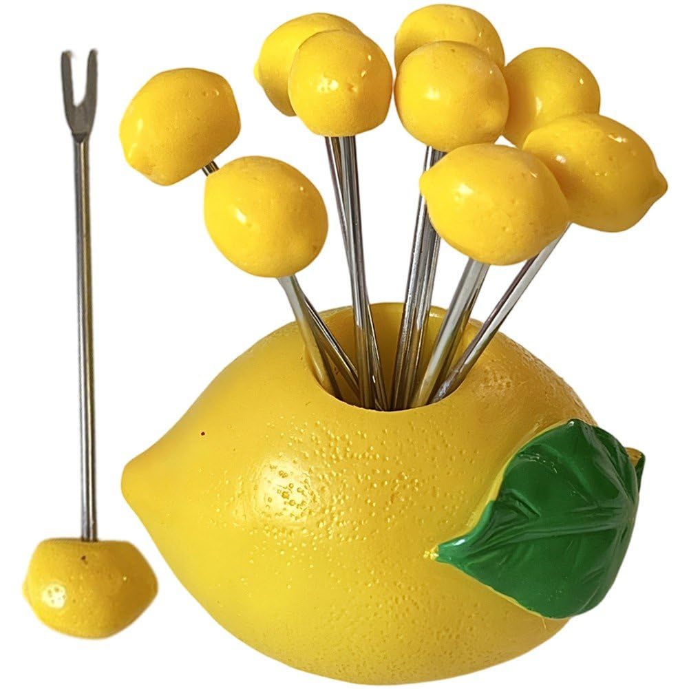 Lamdbao Lemon Design Fruit Forks Set Stainless Steel Fruit Picks with Holder for Appetizers Salad Snacks Desserts Cupcake Bbq