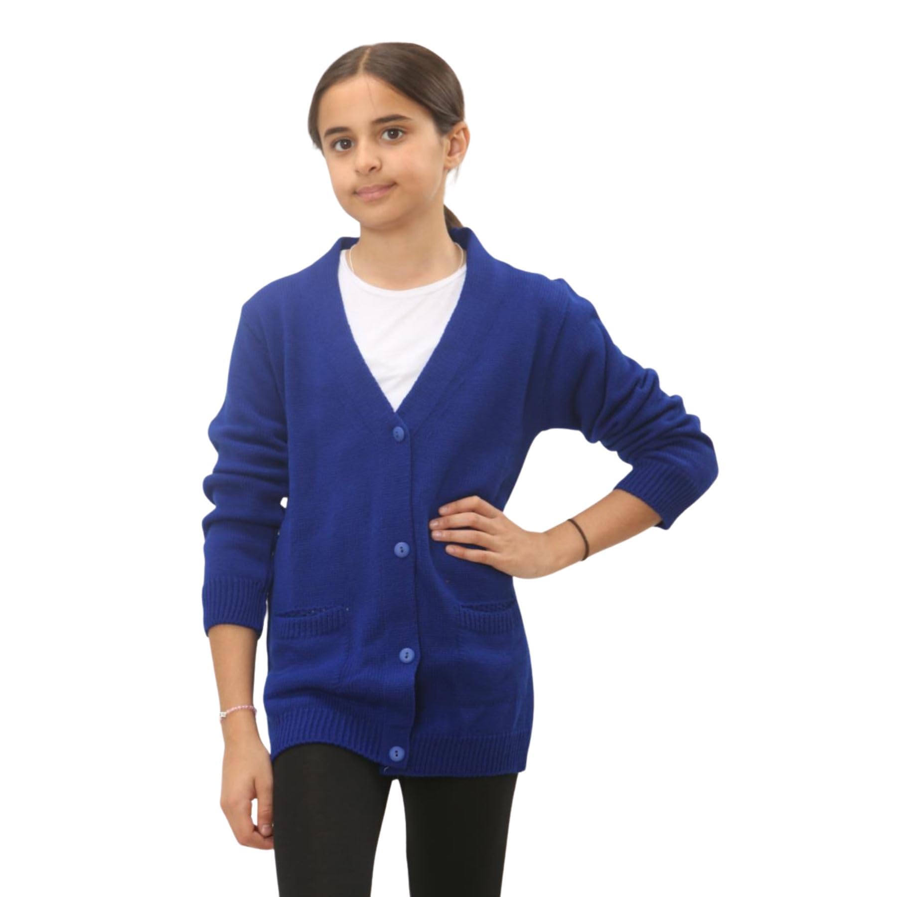 janisramone Cardigan a maniche lunghe per ragazze e ragazzi, maglione a 4 bottoni con scollo a V con due tasche frontali, maglione casual tinta unita, cardigan scolastico per ragazze e ragazzi