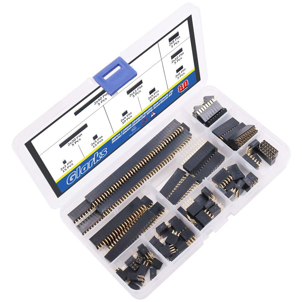 Glarks Lot de 80 connecteurs femelles droites à double rangée de 2,54 mm pour prototype Arduino (double rangée)