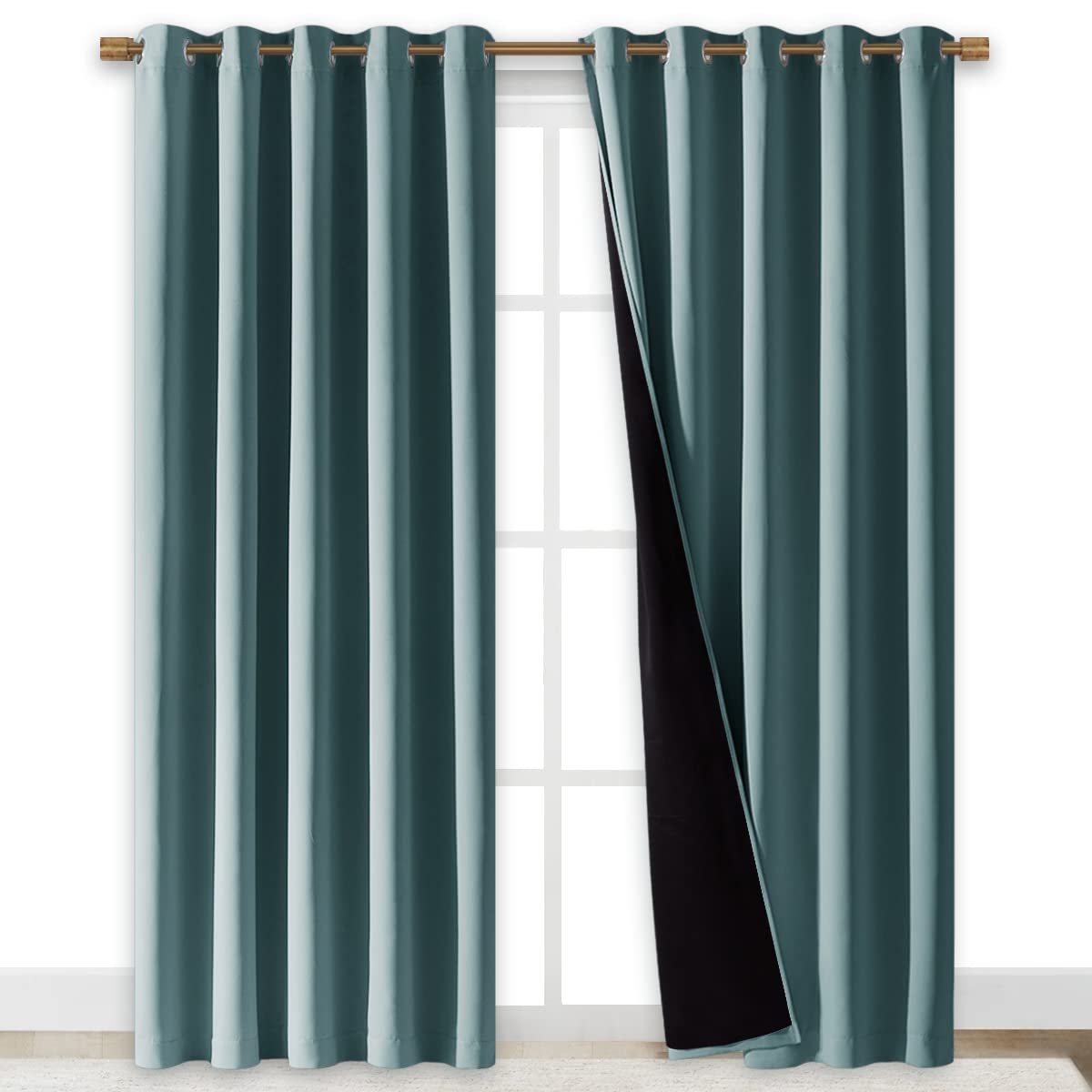 NICETOWN 100% Blackout Window Curtain Panels, Cold and Full Light Blocking Drapes with Black Liner for Nursery, 84 inches Drop Thermal Insulated Draperies (Aqua, 2 Pieces, 70 inches Wide Each Panel)
