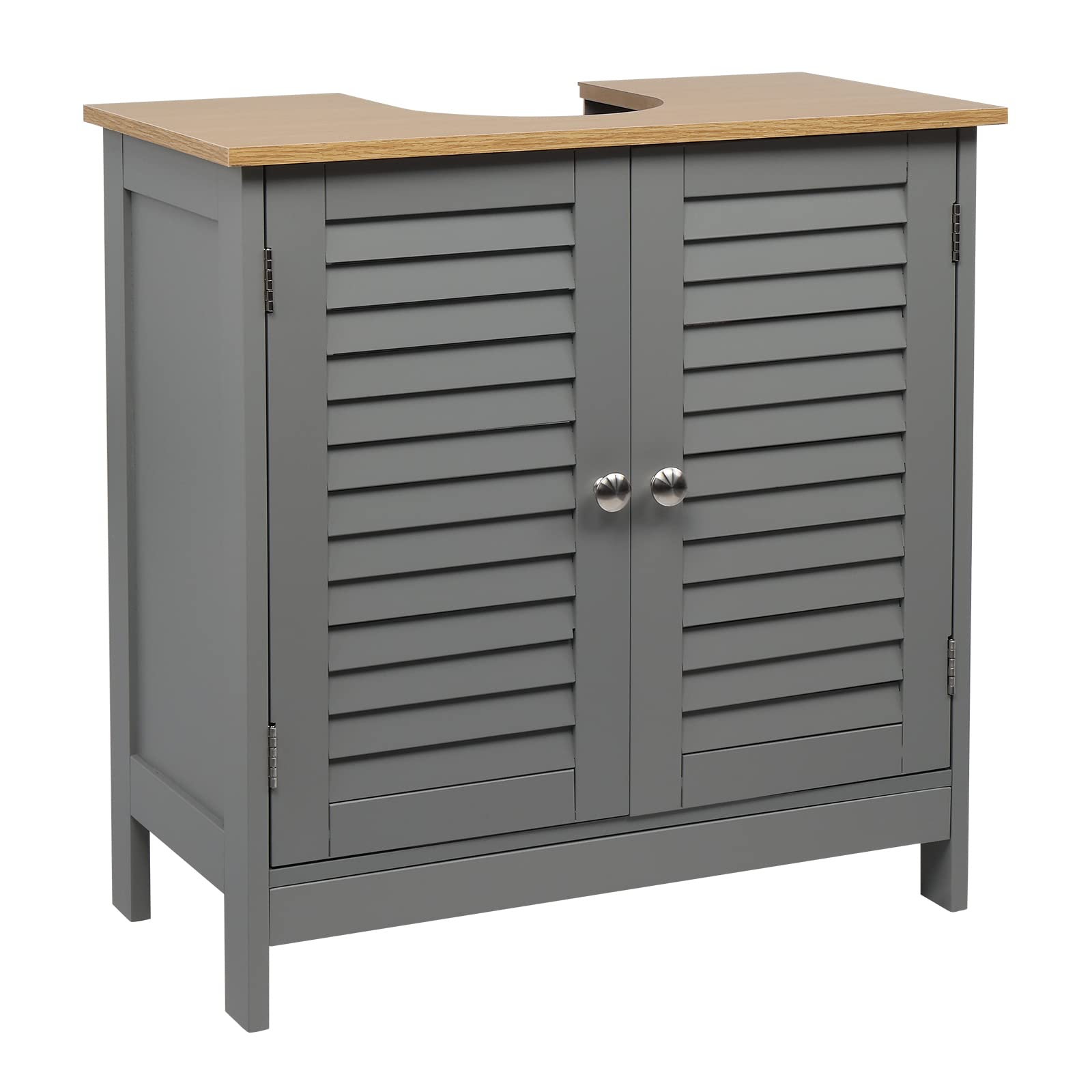 BOSTEU Under Sink Bathroom Cabinet, Freestanding Under Basin Cabinet with 2 Internal Shelves & Shutter Style Doors