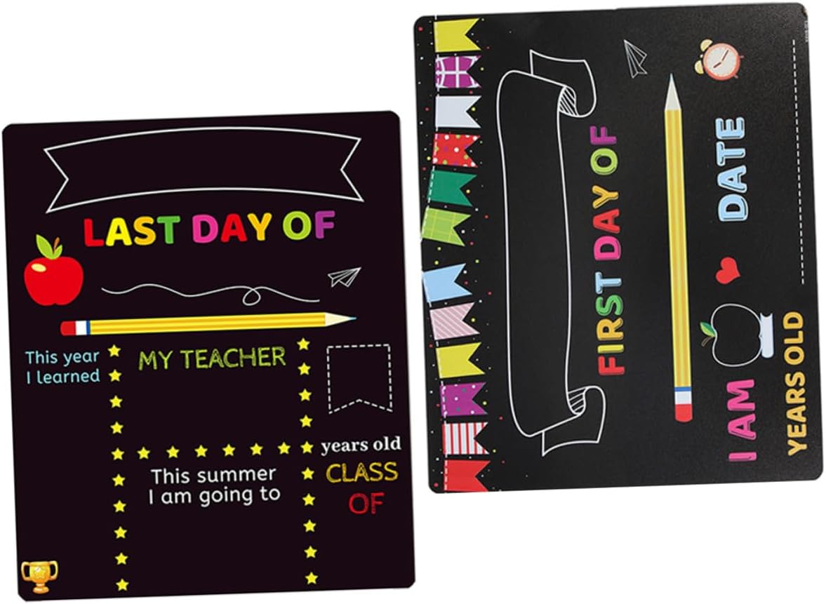 SUPVOX 2pcs Writing Chalkboard Sign for Kindergarten and Elementary School, PVC Plastic First Day Chalkboard with Erasable Surface for Classroom and Home Use